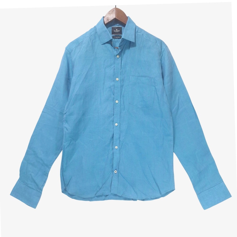 Blackberrys Men's 100% European Linen Shirt Slim Fit M Turquoise Long Sleeve